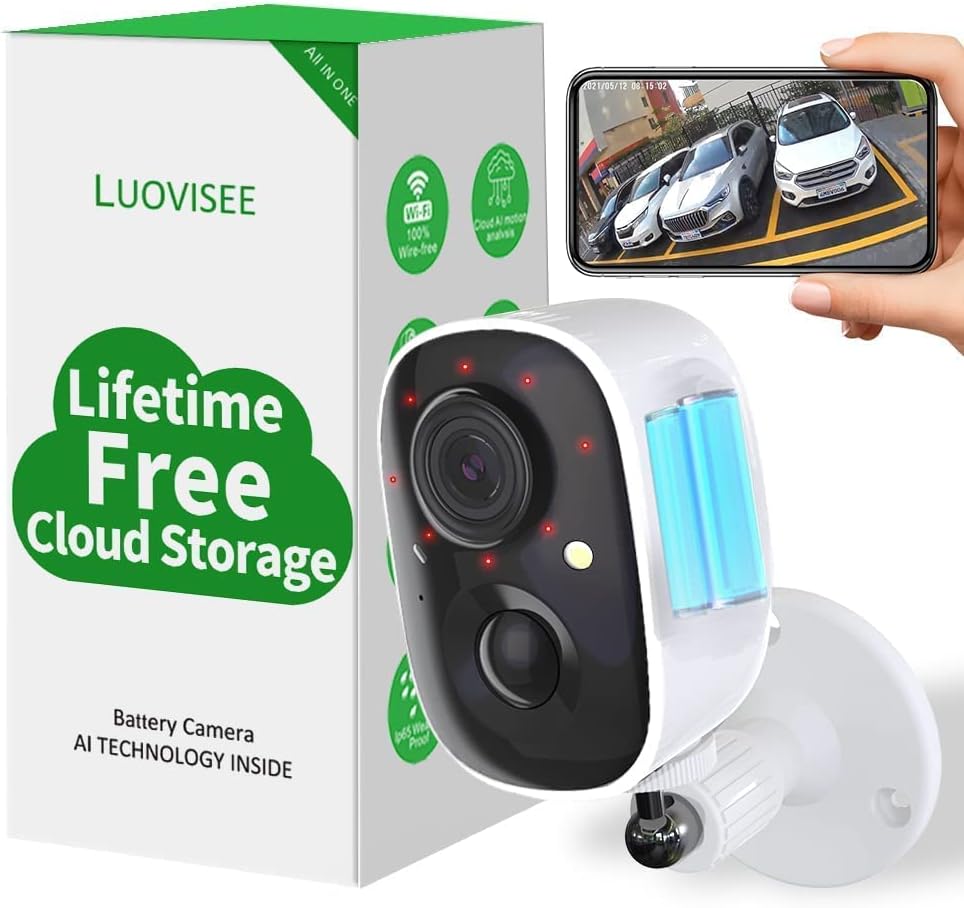 Wireless Outdoor Security Camera with Light Night Vision Rechargeable Battery AI Motion Detection E992947