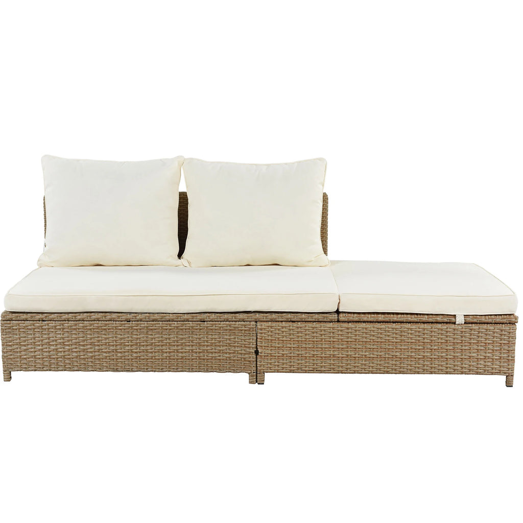 3PCS Rattan Sectional Sofa Set with Adjustable Chaise Lounge Frame and Tempered Glass Table B476499