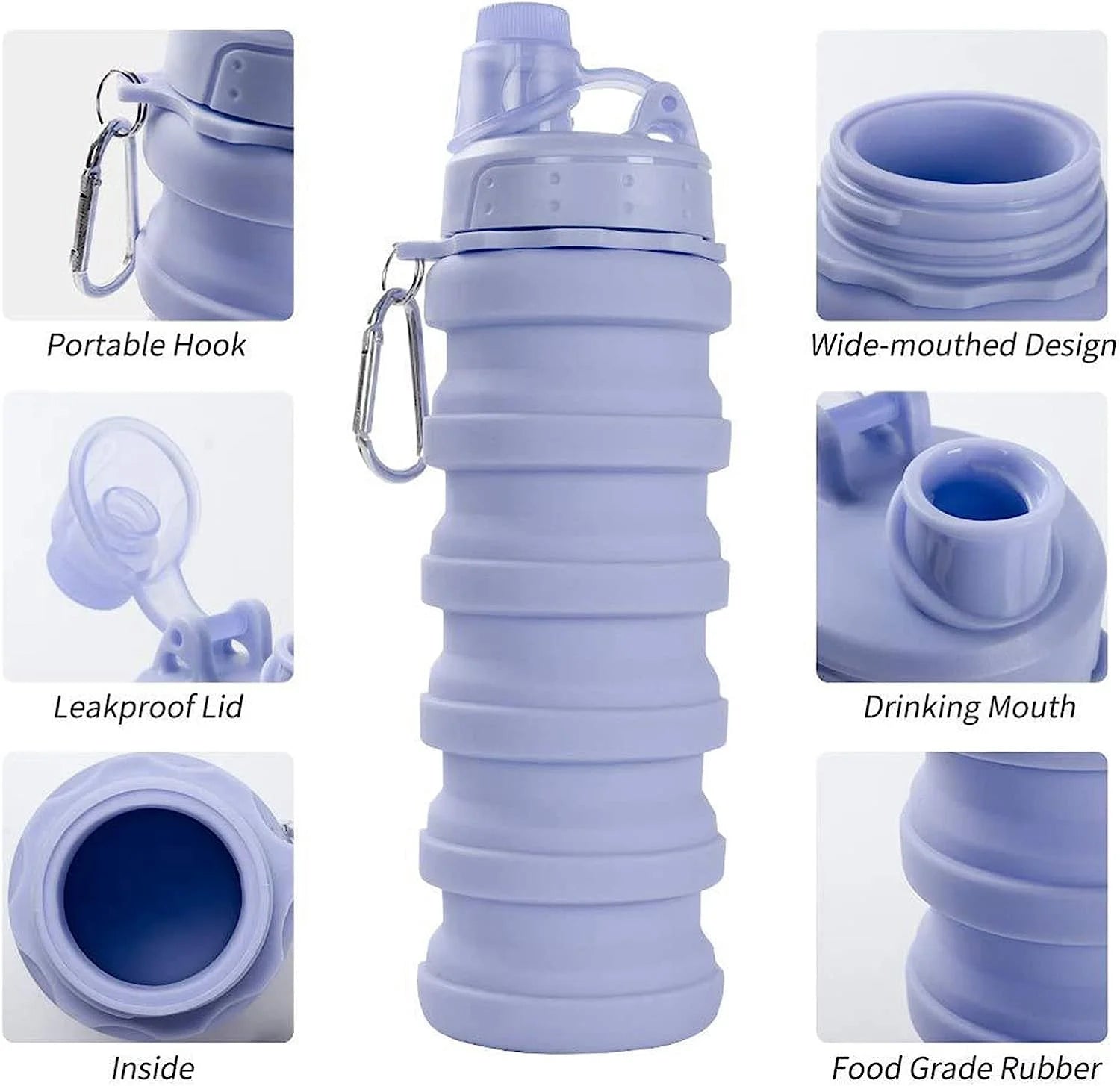 Collapsible Silicone Water Bottle with Carabiner E75797