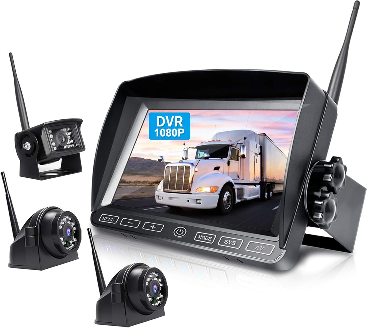 Wireless Backup Camera with 7 Inch DVR Quad Split Monitor, HD 1080P 3 Cameras Back Up System with Recording V8161
