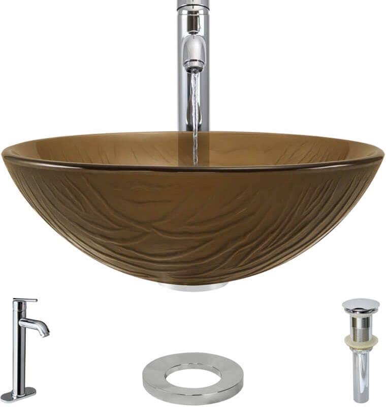 16-5/8x22 Glass Vessel Bathroom Sink with Vessel Faucet U252782