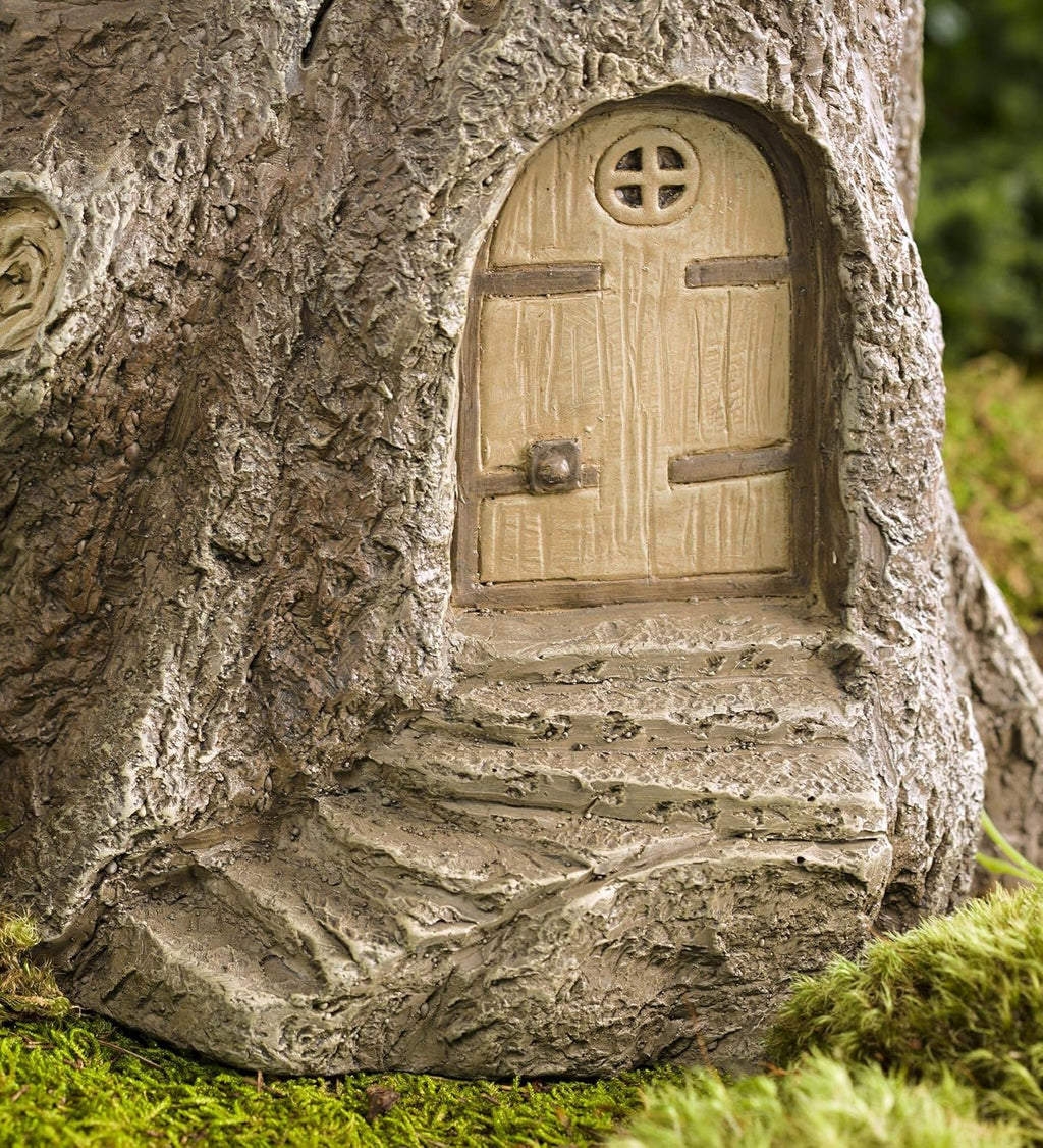 Full-Size Fairy Garden Birdbath with Miniature Fairy House in A Tree Stump, Hand-Painted Wood-Look Resin, 18 Dia. x 23½H Pack of 2 N183