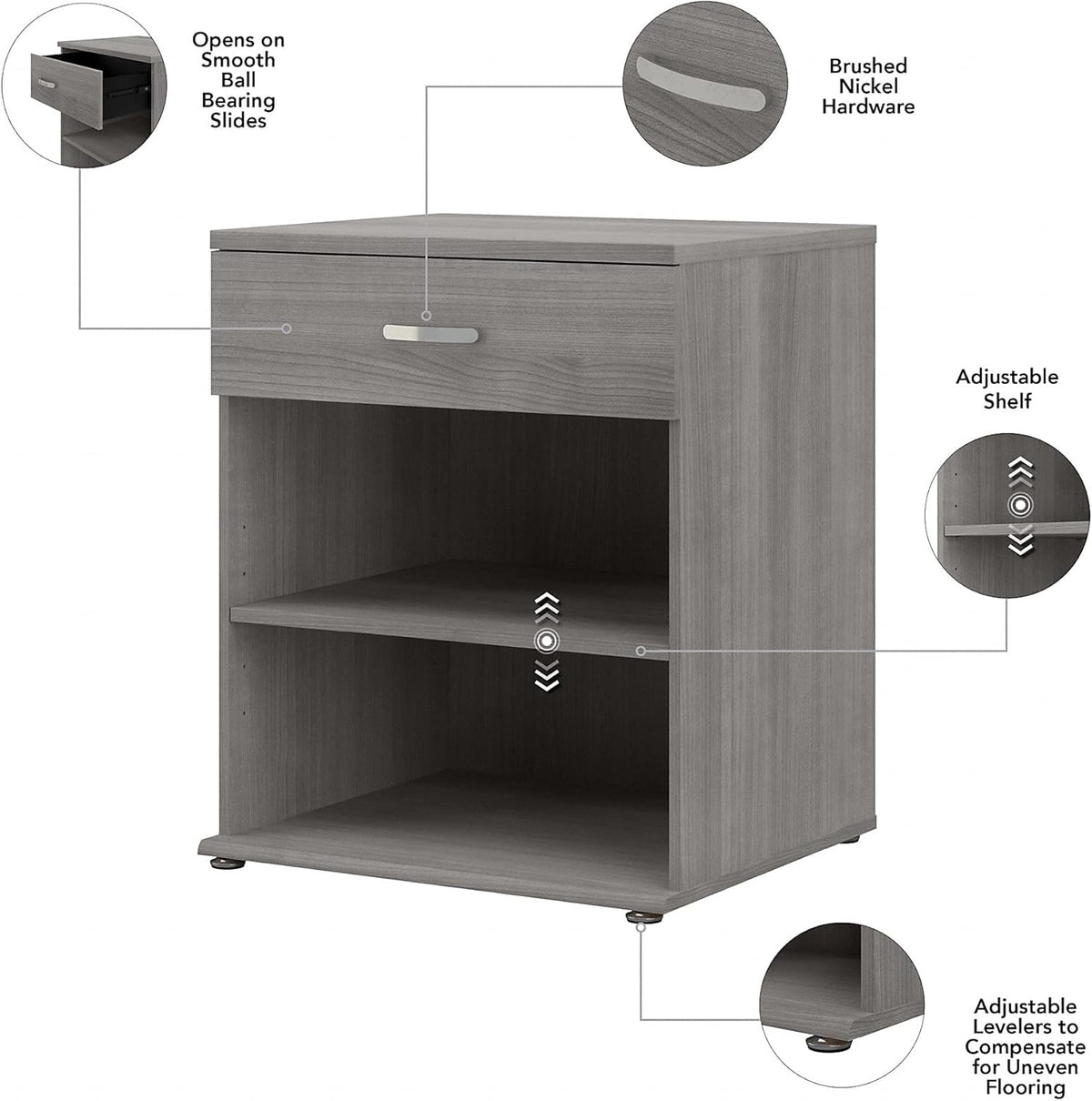 Platinum Gray Floor Storage Cabinet with Drawer and Shelves J640872
