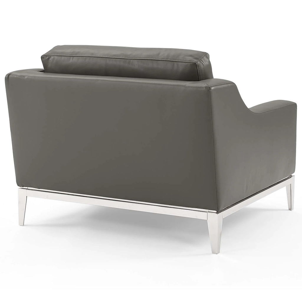 3 Piece Stainless Steel Base Leather Set in Gray V1088