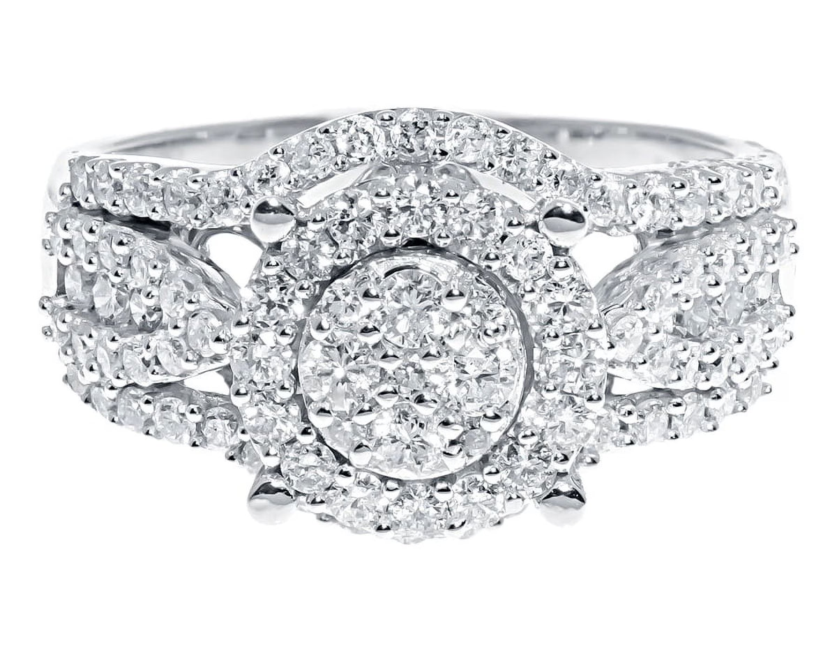 10k White Gold Round Diamond Cluster Engagement Ring R351914