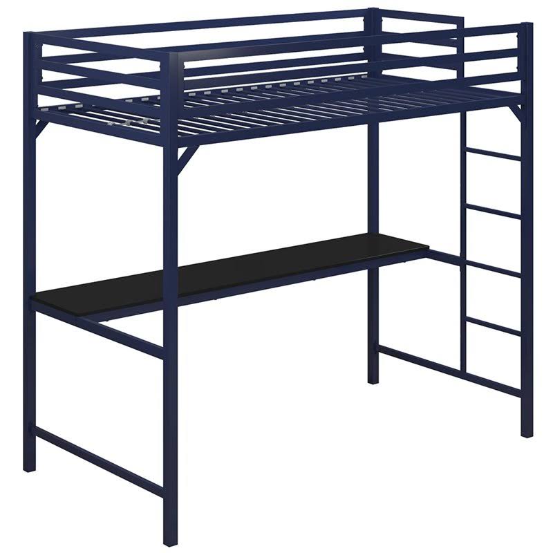 Twin Metal Loft Bed with Desk in Blue E910