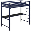 Twin Metal Loft Bed with Desk in Blue E910