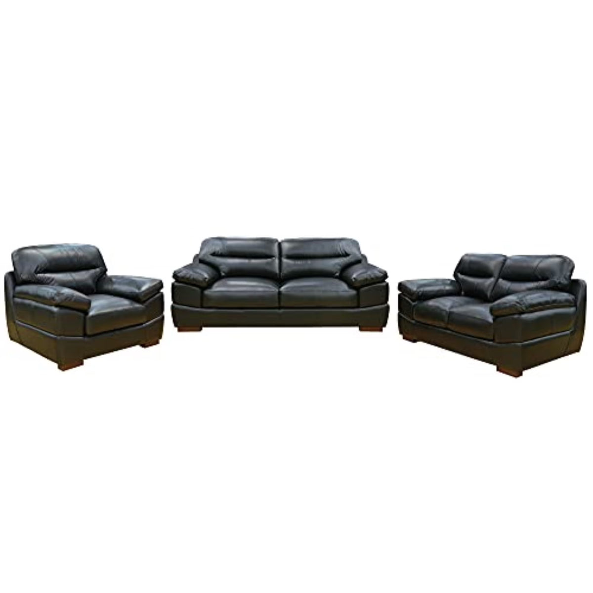 3-Piece Top-Grain Leather Living Room Set in Black G642