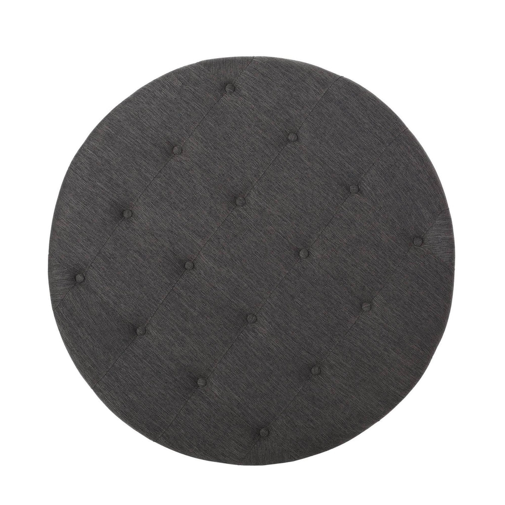 Charcoal and Gray Fabric Round Ottoman U473658