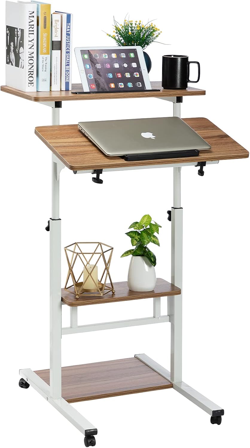 Black Mobile Stand Up Desk with Wheels L572