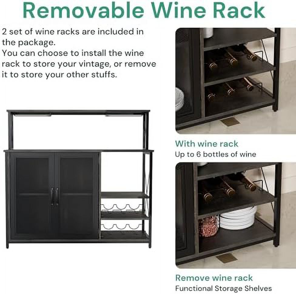 Dark Brown Wine Cabinet with Removable Wine Rack and Glass Holder M3956