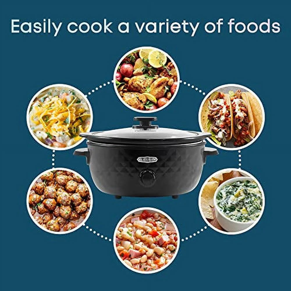 6 Quart Charcoal Black Slow Cooker with Tempered Glass Lid S4081