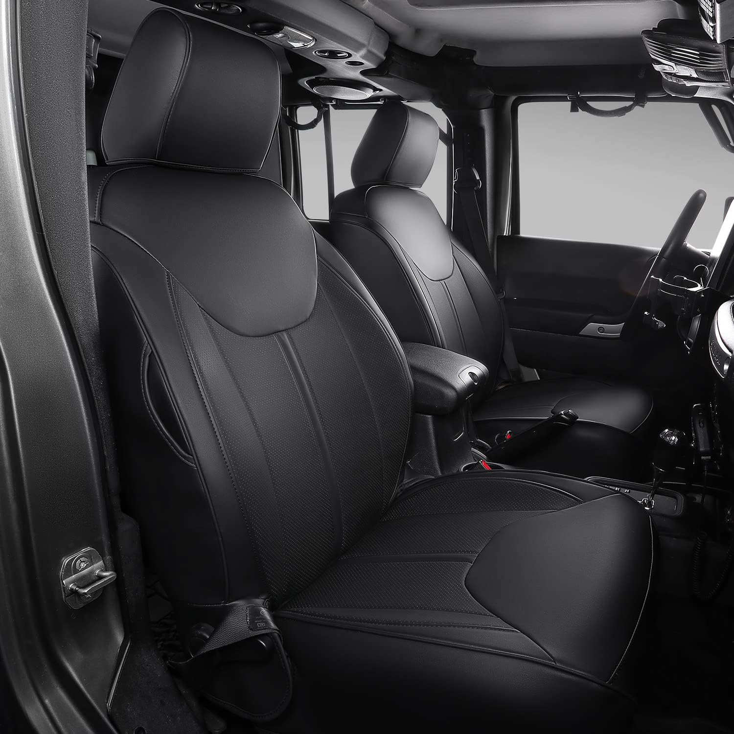 Black+Red PU Leather Seat Covers for Jeep Wrangler JK 4 Door Z241218