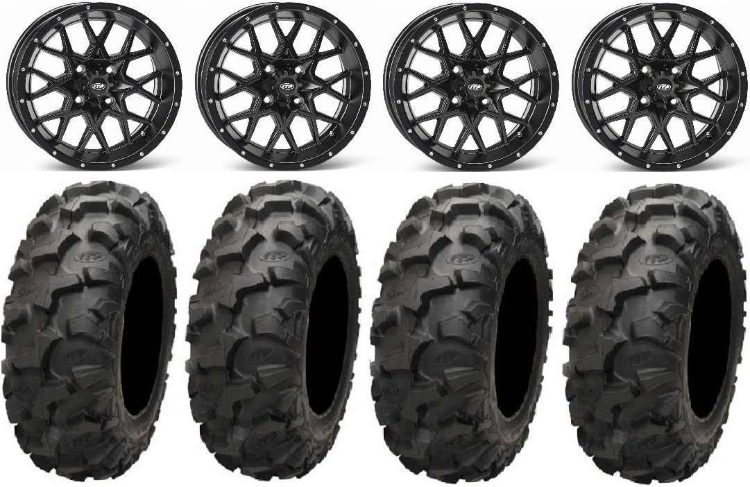 Matte Black 15 Wheels Blackwater Tires 4x137 Bolt Pattern 10mmx1.25 Lug Kit J110869