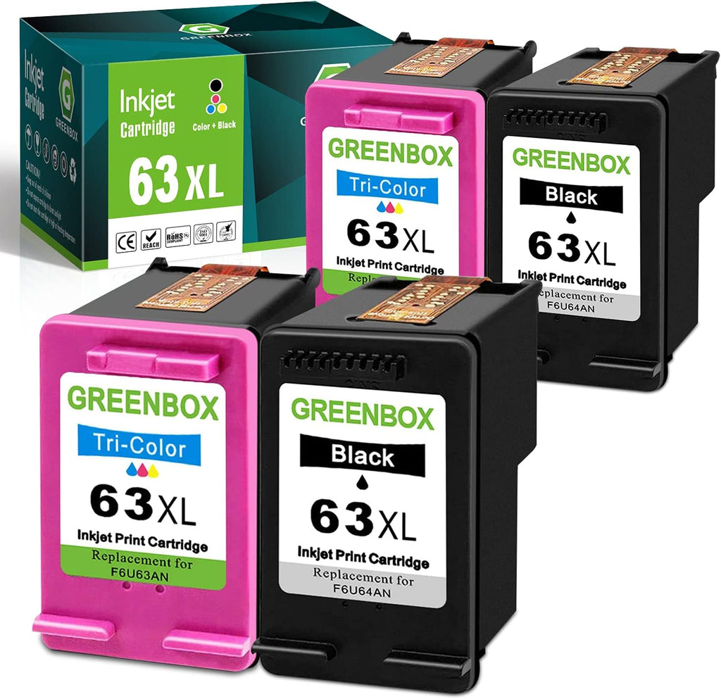 Remanufactured Ink Cartridge 63 for HP Printer (2 Black 2 Tri-Color) T881028