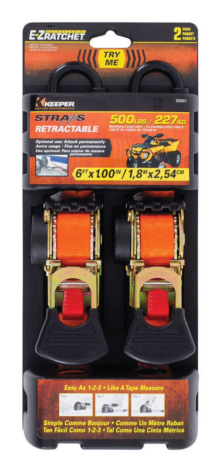 Orange Retractable Tie Down Strap 2 Pk F277740