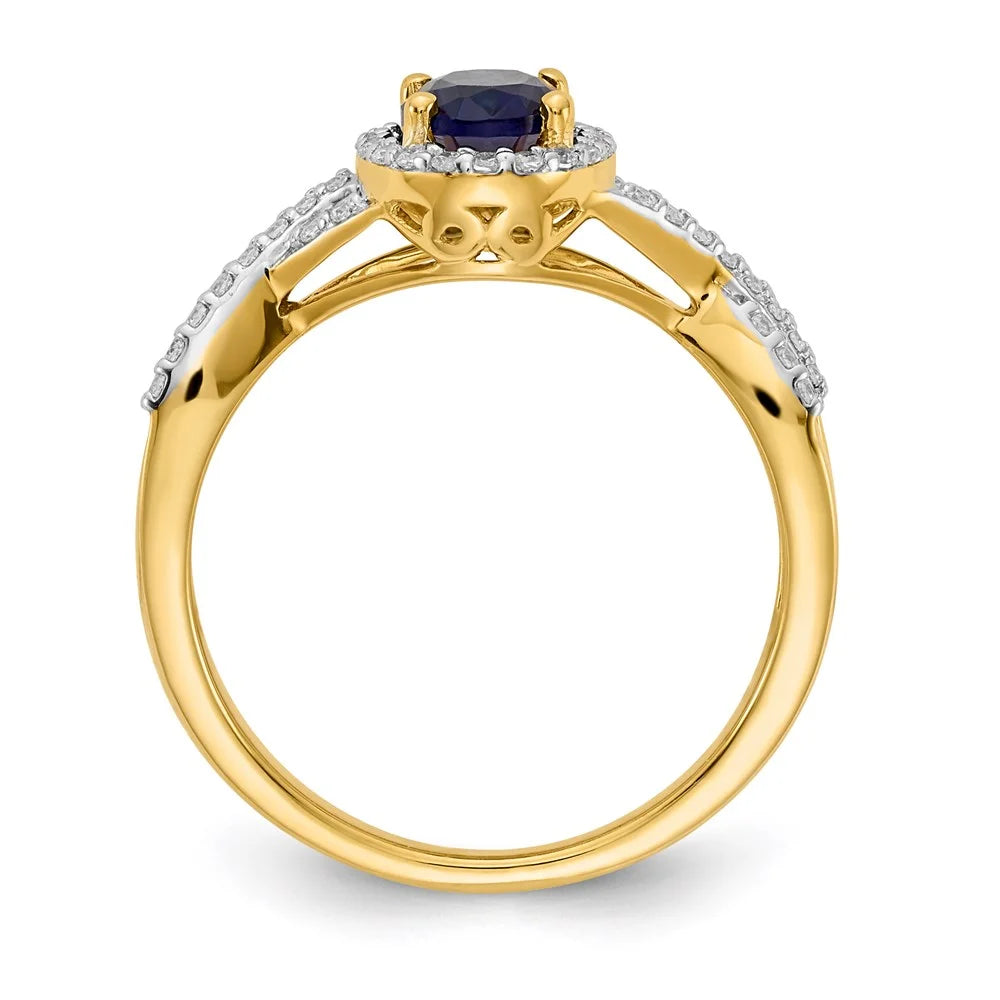 14kt Yellow Gold Diamond and Sapphire Oval Halo Ring Size 7 U53766