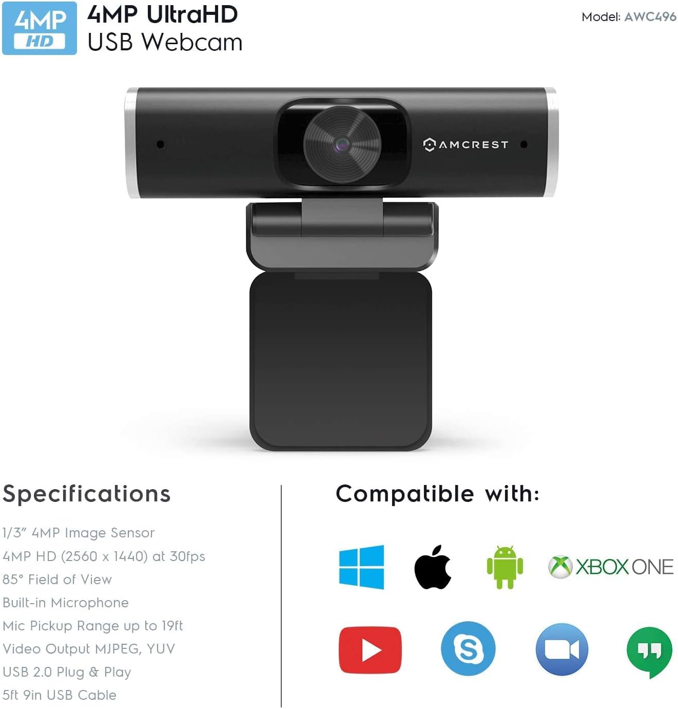 4-Megapixel USB Webcam with Microphone & Privacy Cover, Pack of 2 P459291
