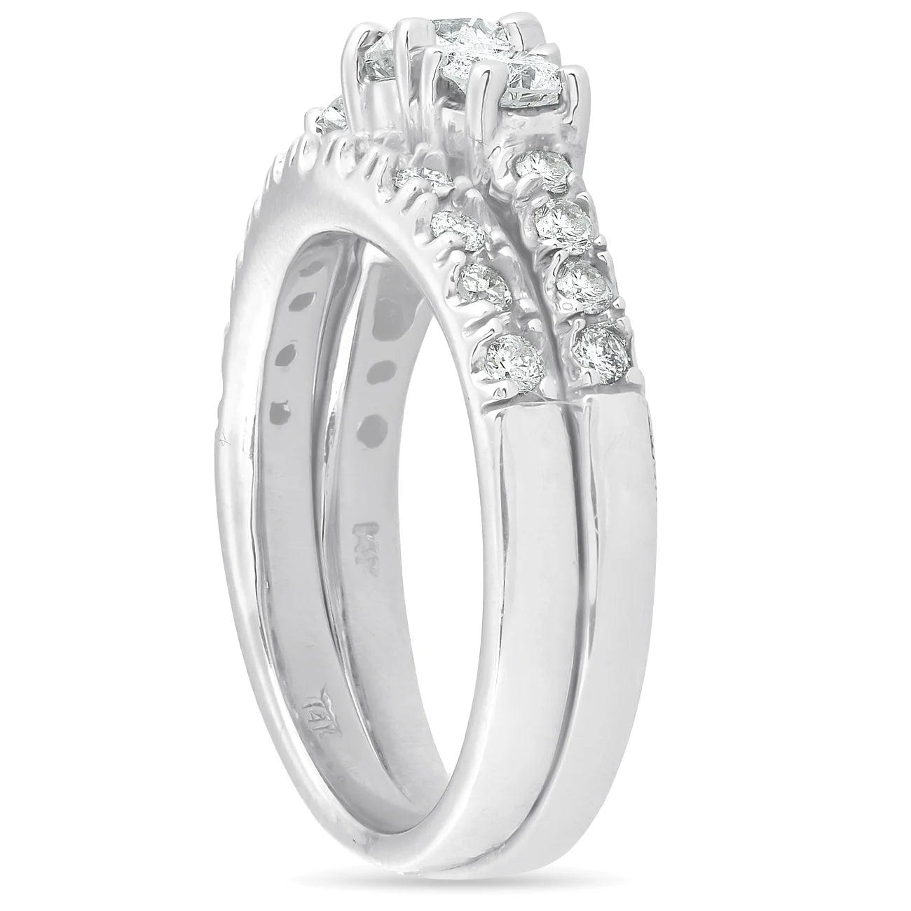 1 1/2 ct 3-Stone Diamond Engagement Ring Matching Wedding Band Set White Gold X9260