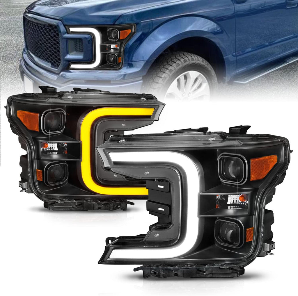 Black Quad Projector Headlights with LED Light Bar Assembly Set B508