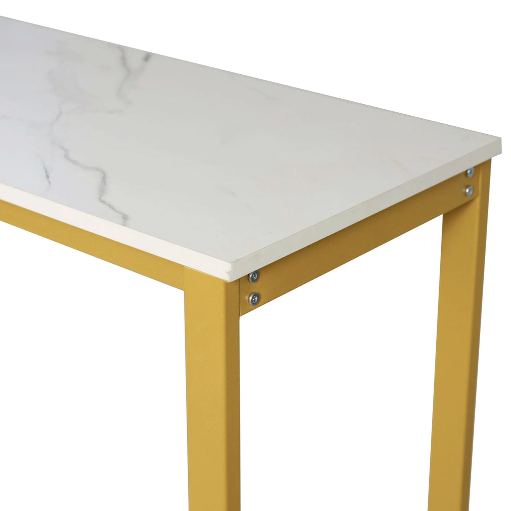 Gold Steel Tube Frame Bar and Wine Table with Faux Marble Melamine Table Top U68275