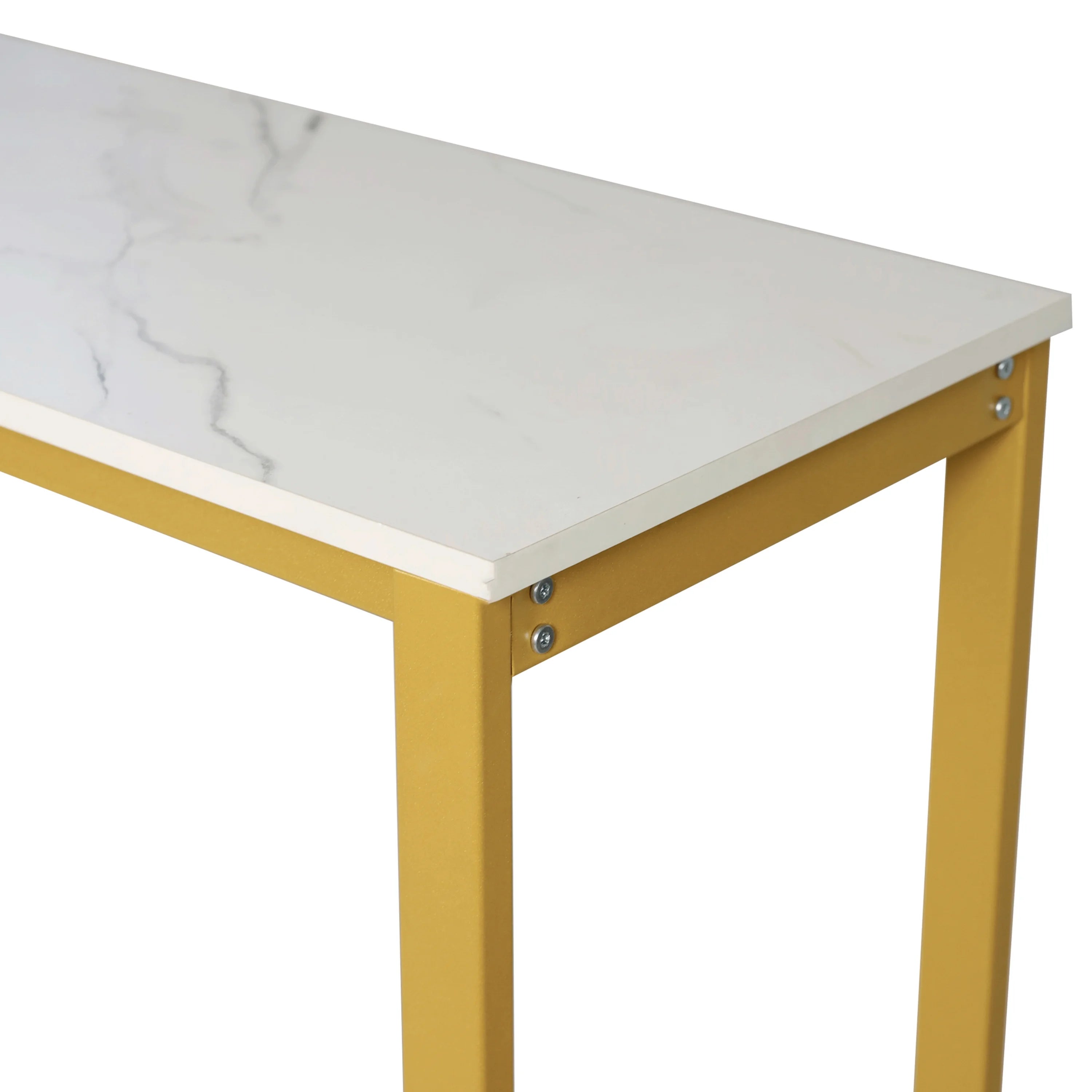 Gold Steel Tube Frame Bar and Wine Table with Faux Marble Melamine Table Top U68275
