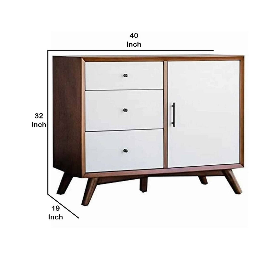 Brown and White Wooden Accent Cabinet with 3 Drawers and 1 Door H119
