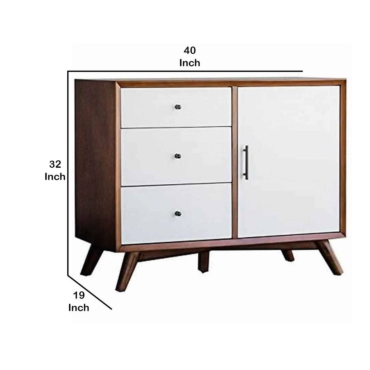 Brown and White Wooden Accent Cabinet with 3 Drawers and 1 Door H119