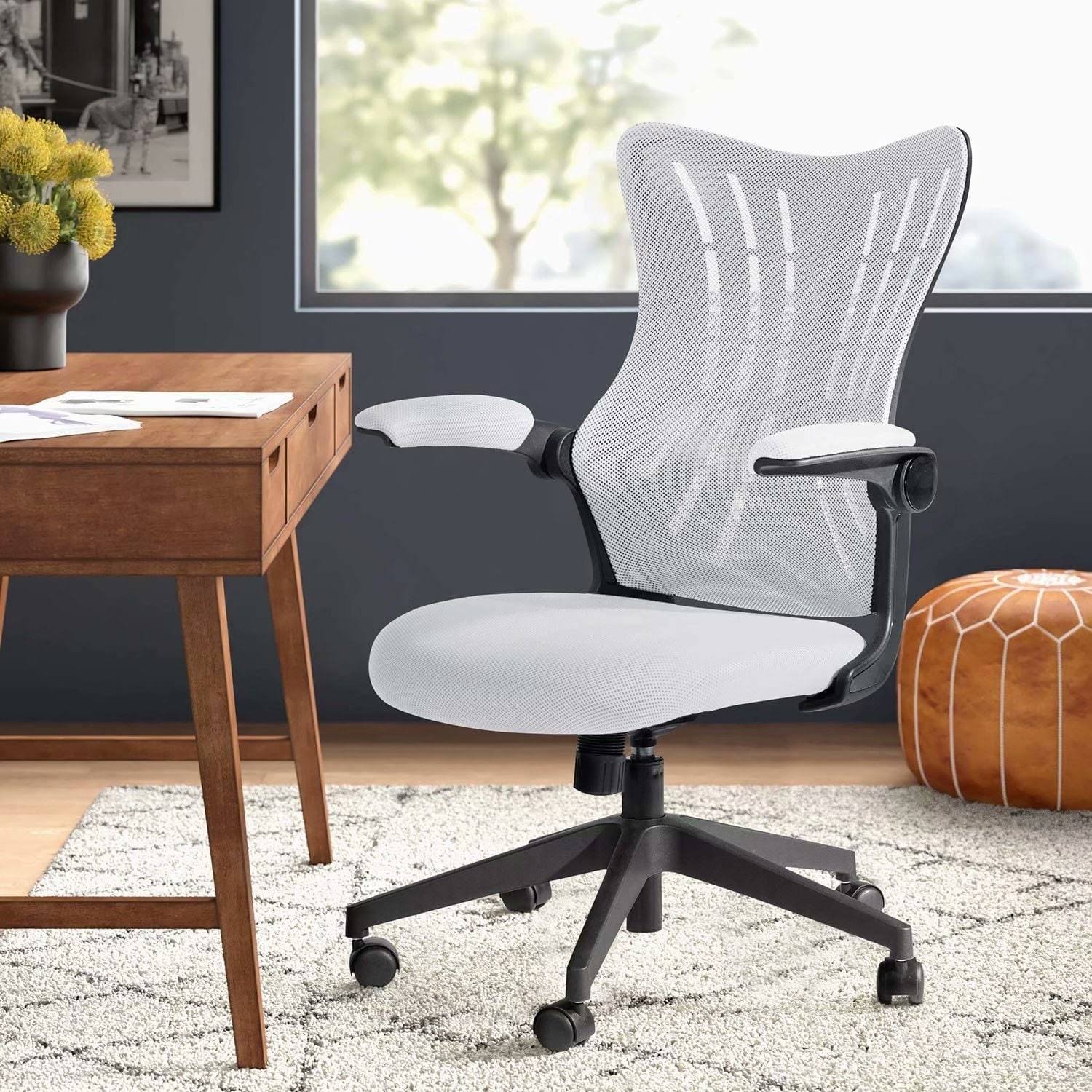 Blue Mid Back Mesh Swivel Task Chair with Flip Arms T882960