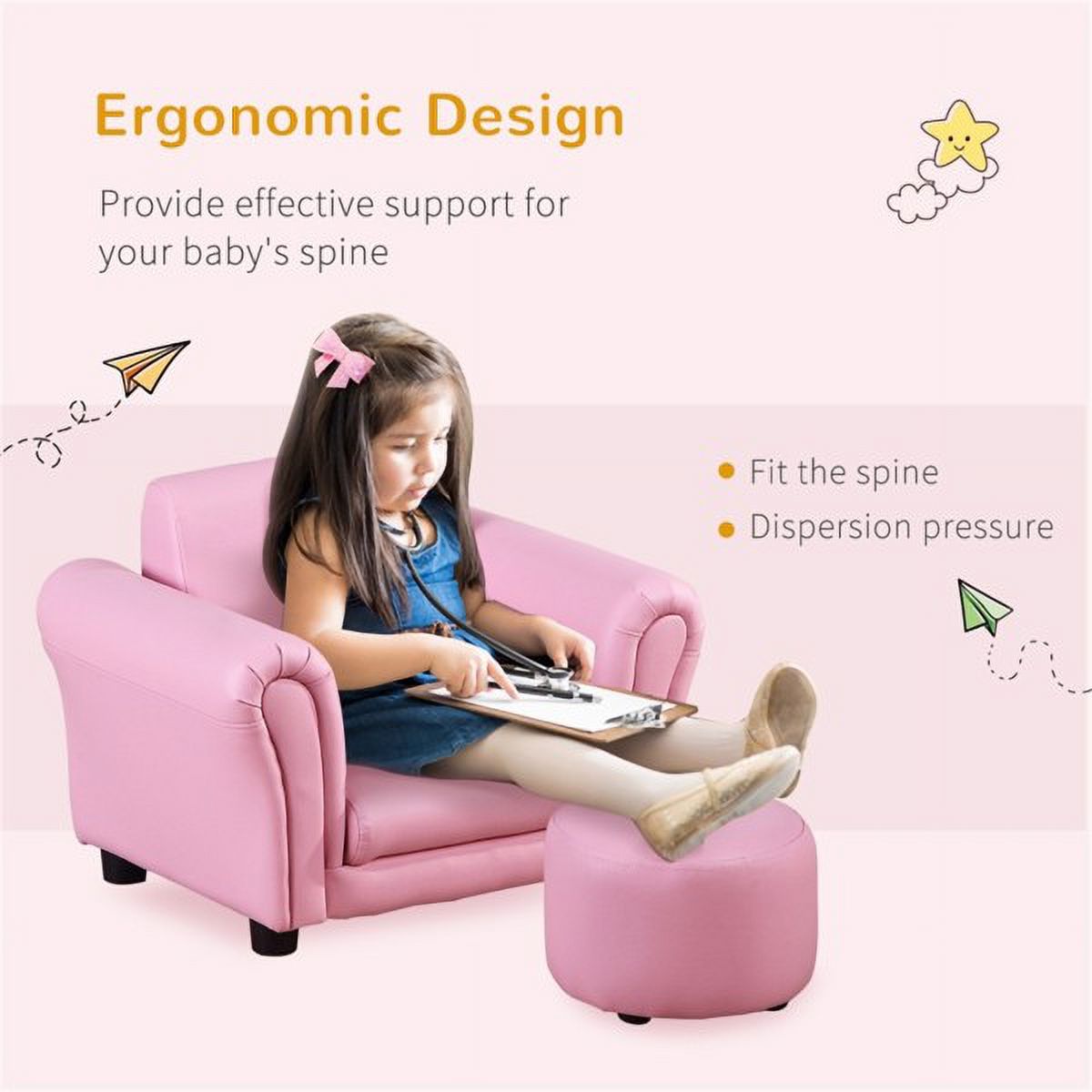 Pink Children's Feet Sofa Set with All Wood Frame Bottom Anti slip Q543