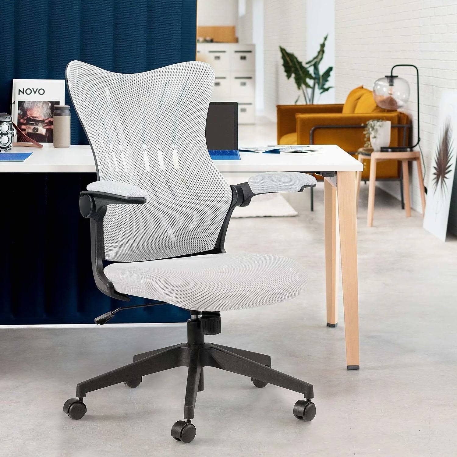 Blue Mid Back Mesh Swivel Task Chair with Flip Arms T882960