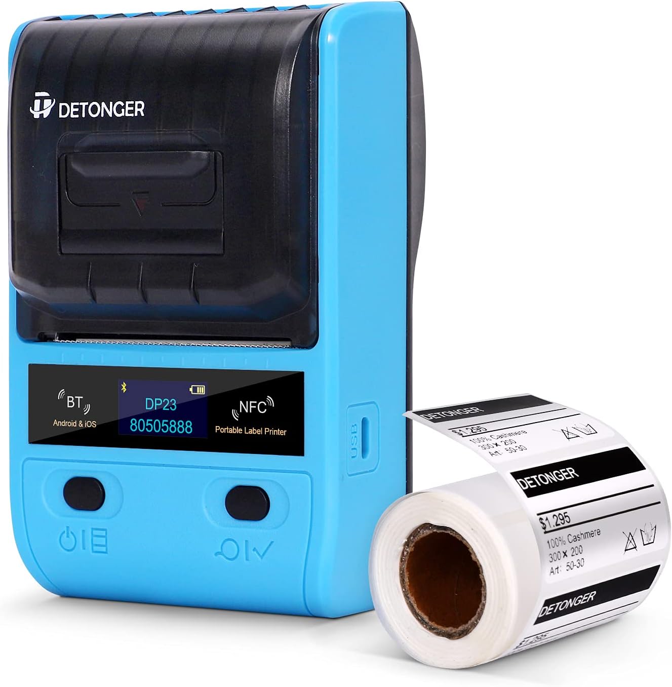 Portable Bluetooth Thermal Label Printer with 1 Pack 50x30mm Label, Black G85243