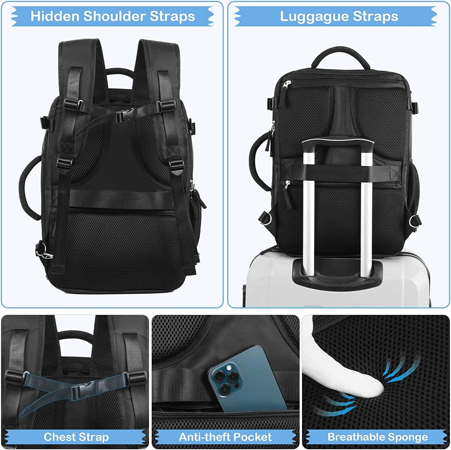 Extra Large 40L Waterproof Travel Backpack (Black) K765428