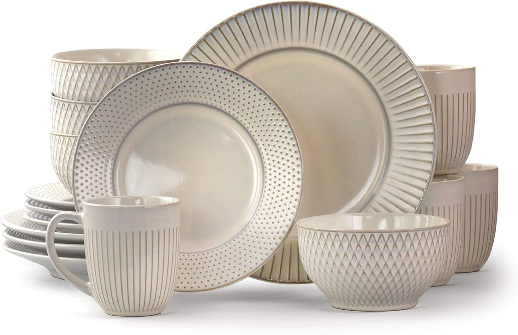 16 Piece White Stoneware Dinnerware Dish Set W252452