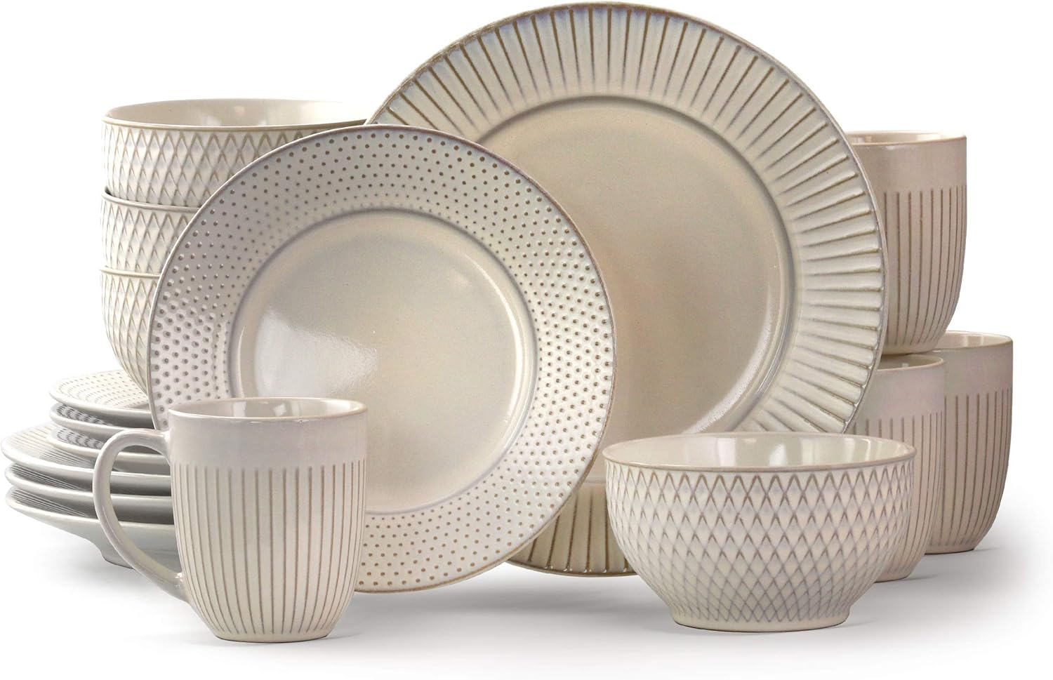16 Piece White Stoneware Dinnerware Dish Set W252452