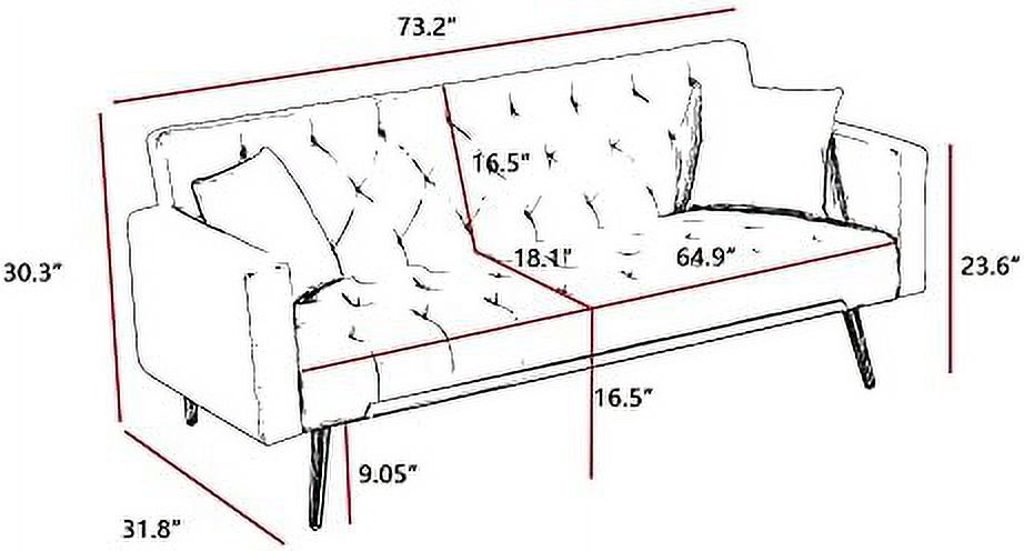 Pink Velvet Futon Sofa Bed with Two Pillows and Metal Legs L36056