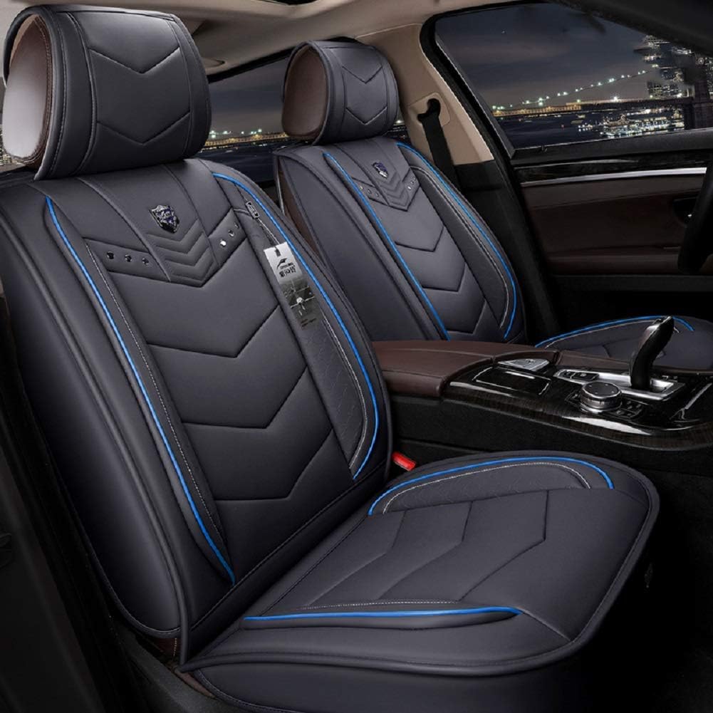 Black Leather Car Seat Covers 5 Seats Full Set X3194
