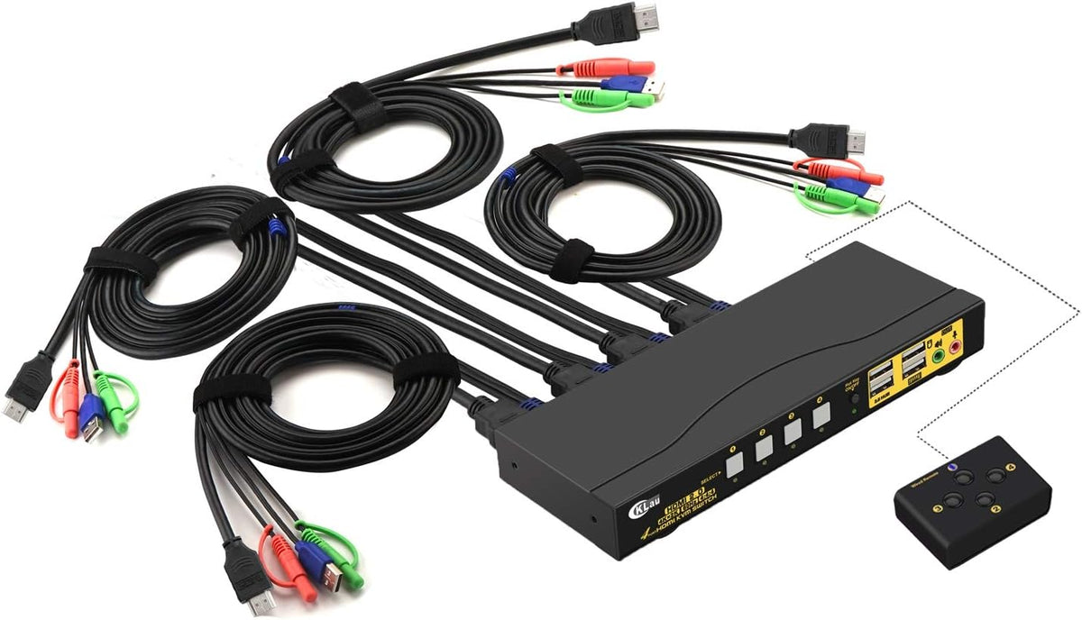 4 Port KVM HDMI Switch with Audio, Microphone, 2 USB 2.0 Hub and Cables I157