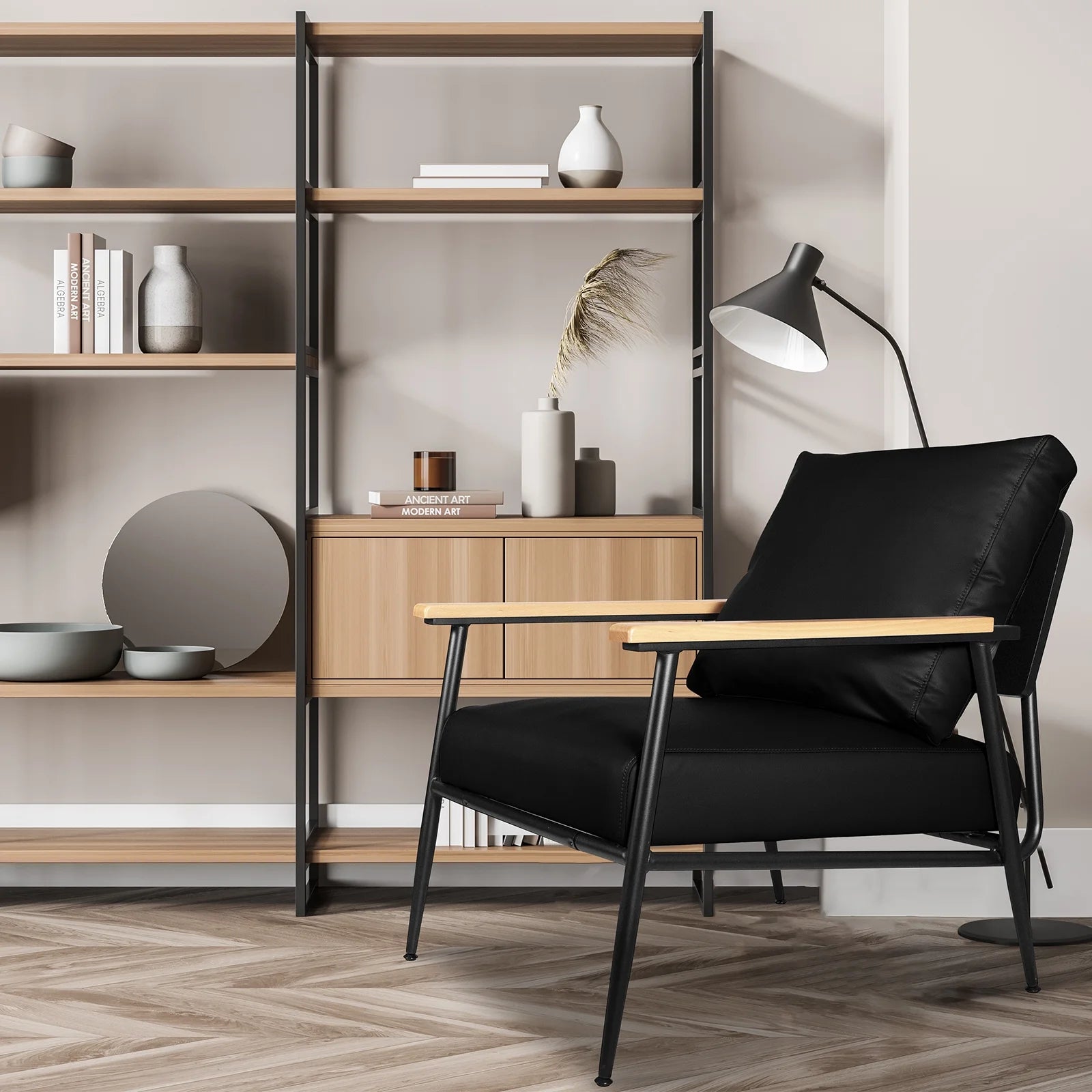 Black PU Leather Accent Chair with Metal Frame A4153
