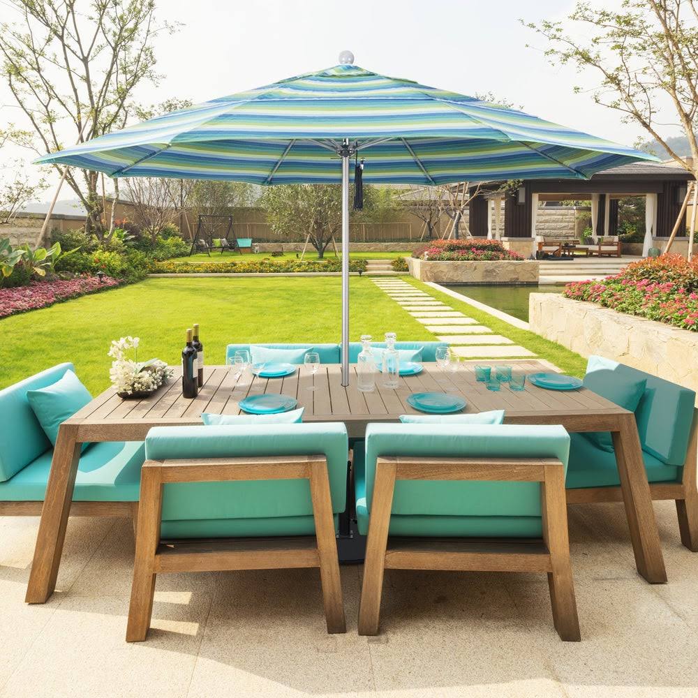 11 ft. Fiberglass Double Vent Market Umbrella - Bronze - Sunbrella Wheat, Beige Y306