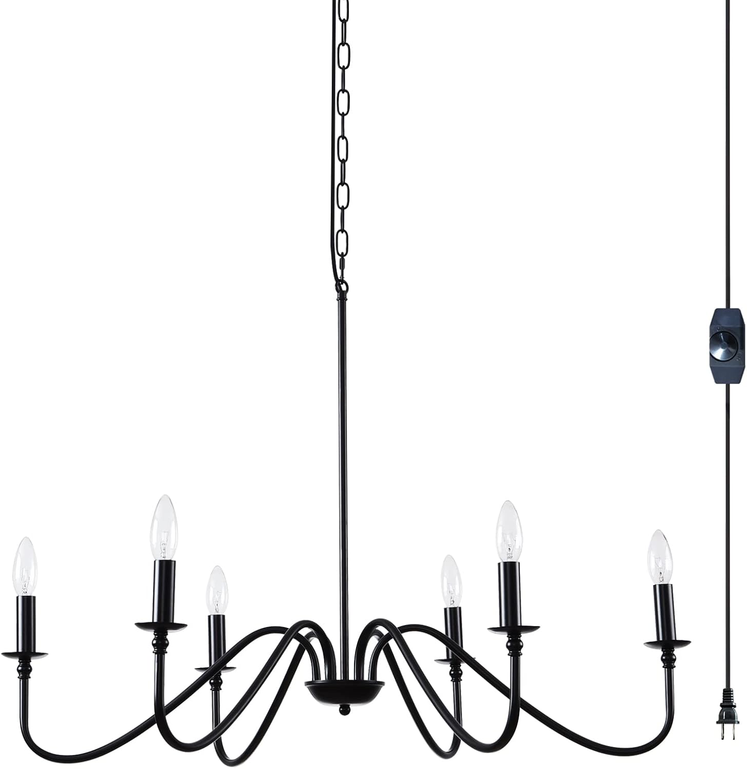 6-Light Candle Ceiling Light Farmhouse Chandelier Wood Rustic Industrial Pendant Lighting V82377