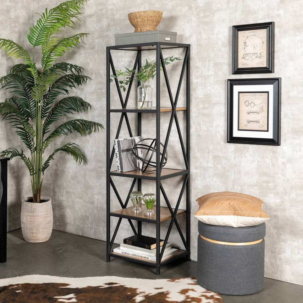 Brown Metal Wood Bookcase L2271