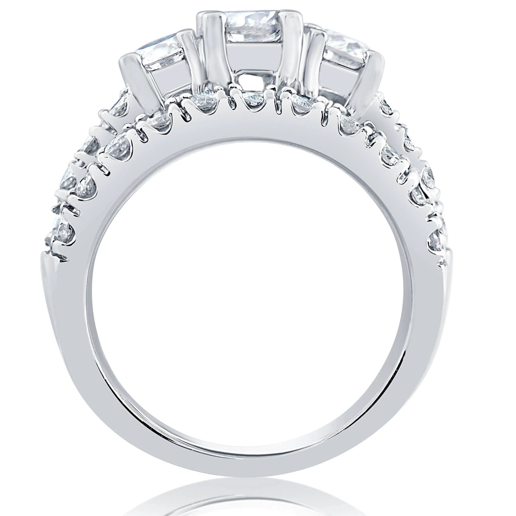 1 1/2 ct 3-Stone Diamond Engagement Ring Matching Wedding Band Set White Gold X9260
