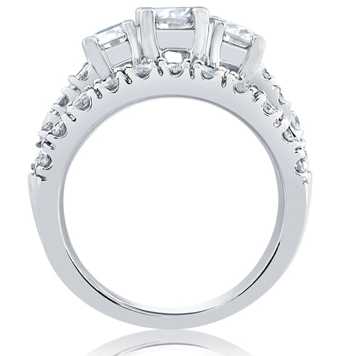 1 1/2 ct 3-Stone Diamond Engagement Ring Matching Wedding Band Set White Gold X9260