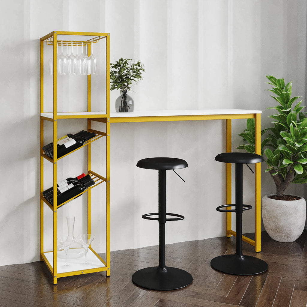 Gold Steel Tube Frame Bar and Wine Table with Faux Marble Melamine Table Top U68275