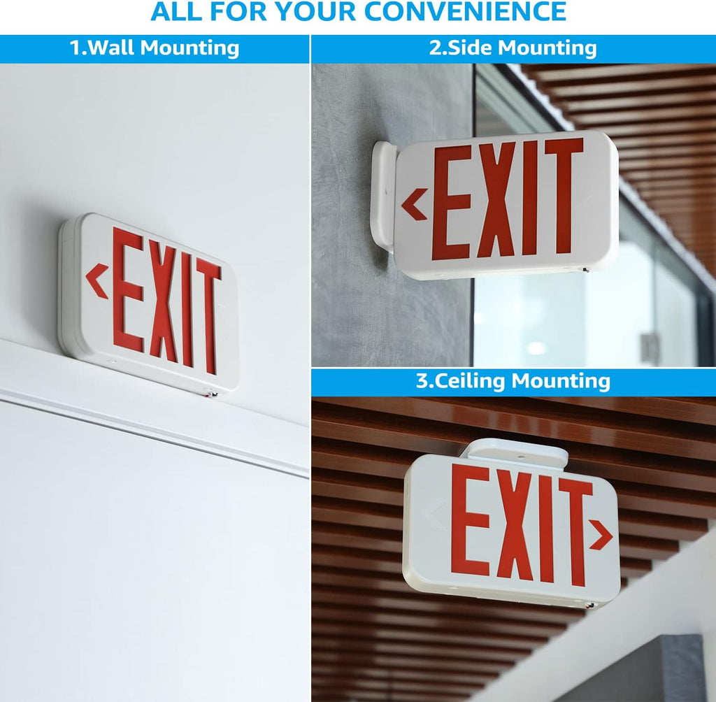 LED Exit Sign with Battery Backup, Double Face, Hardwired, Pack of 6 A3615