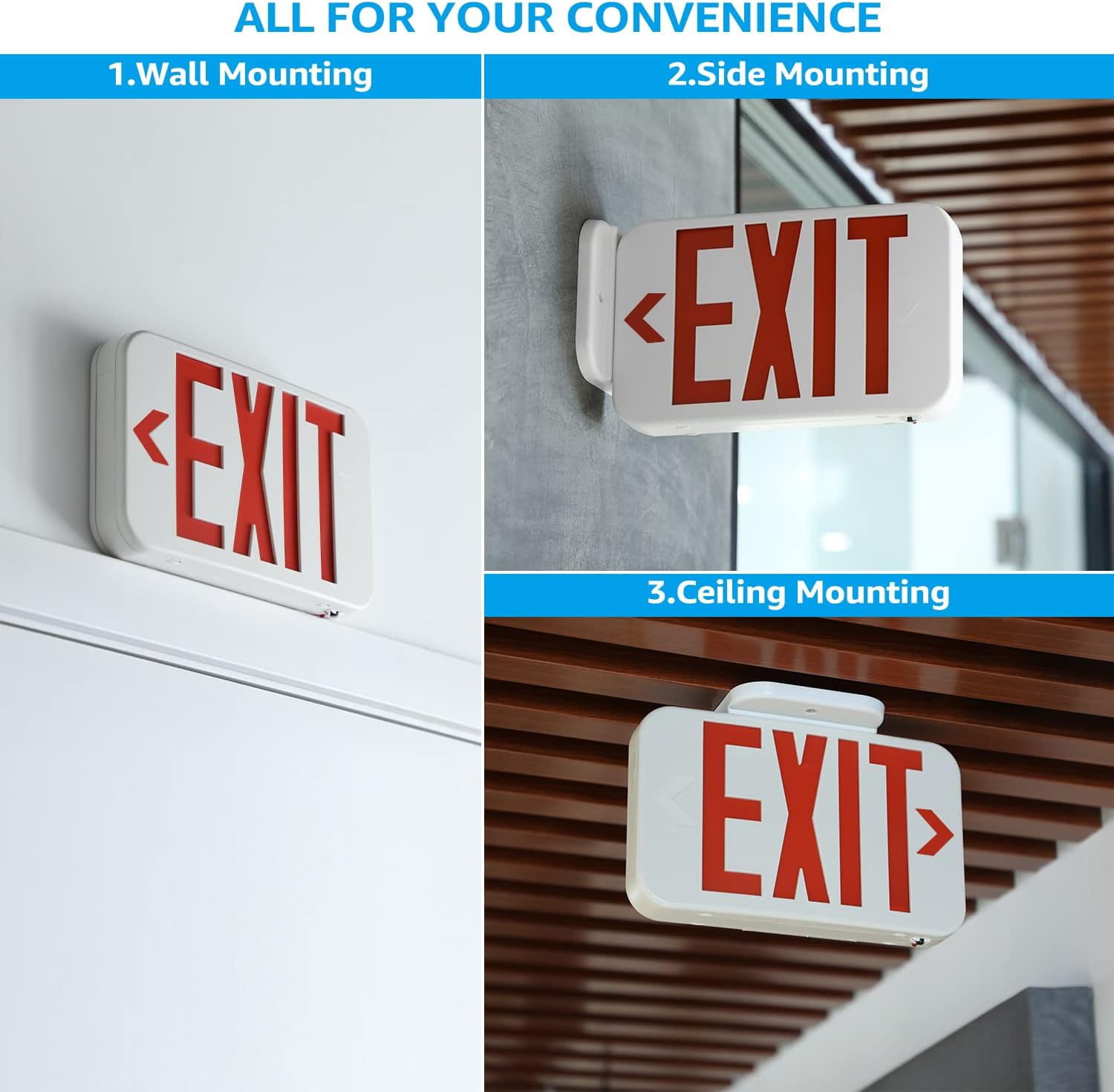 LED Exit Sign with Battery Backup, Double Face, Hardwired, Pack of 6 A3615