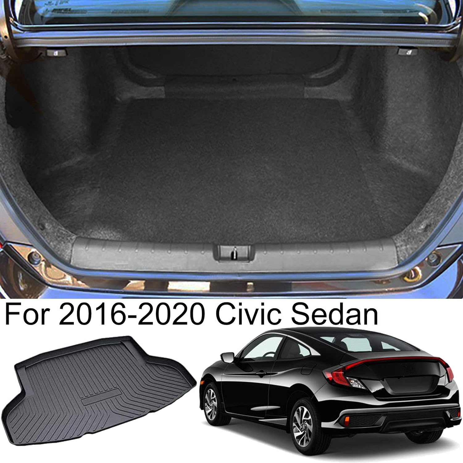 Black Waterproof Rear Cargo Tray Trunk Floor Mat for Honda Civic Sedan L9612