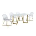 5pc White Wood Top Rectangle Dining Table with 4 White Faux Leather Chairs Y978