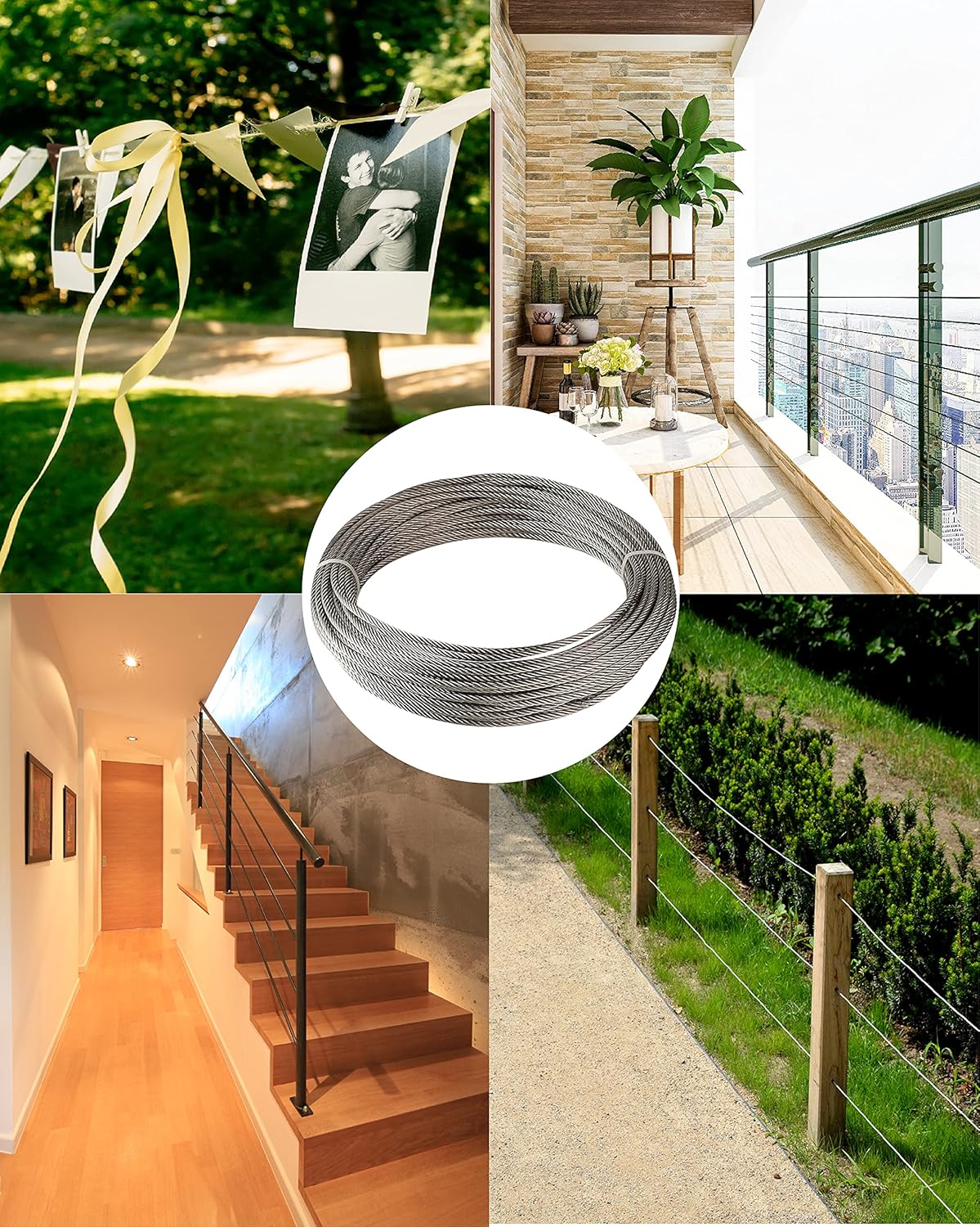 200 Ft 1/8 Metal Wire Rope with Loop Sleeve and Stainless Steel Thimble E33400
